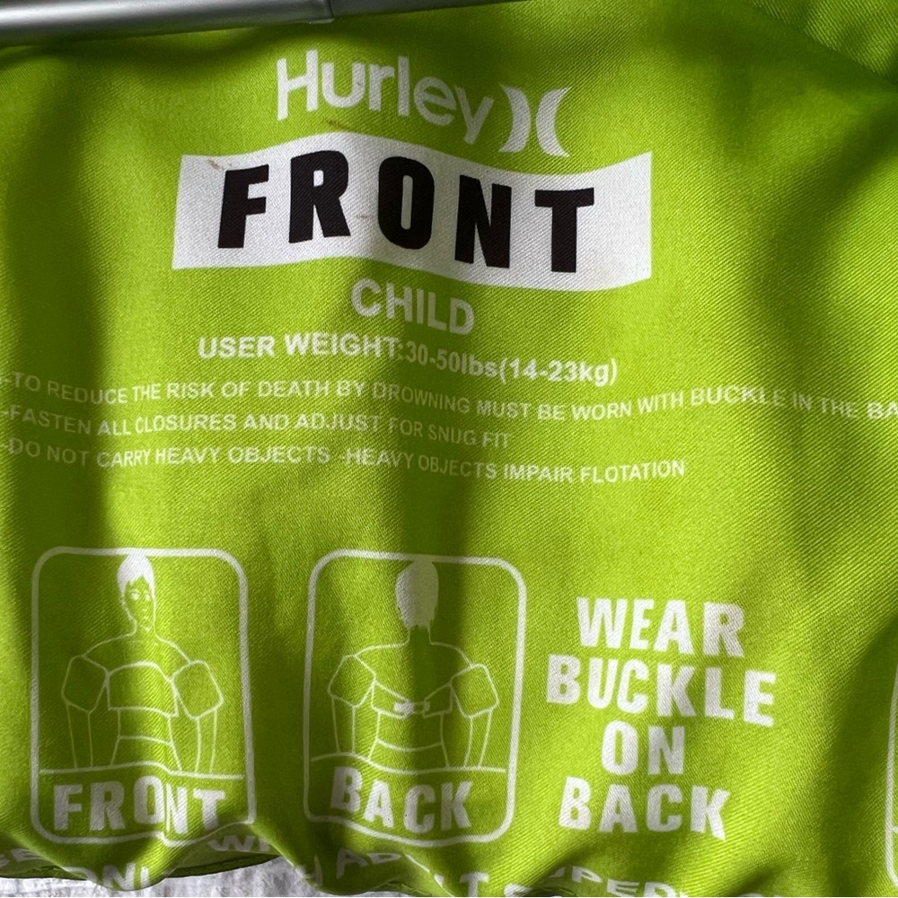 Kids Swim Vest Float Jacket Toddler 20-50 lbs Hurley Green Water Safety Swim Aid - Picture 6 of 11
